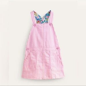 Mini‎ Boden Dungaree Dress In Cosmic Pink Ivory Stripe Girls Size 7/8Y